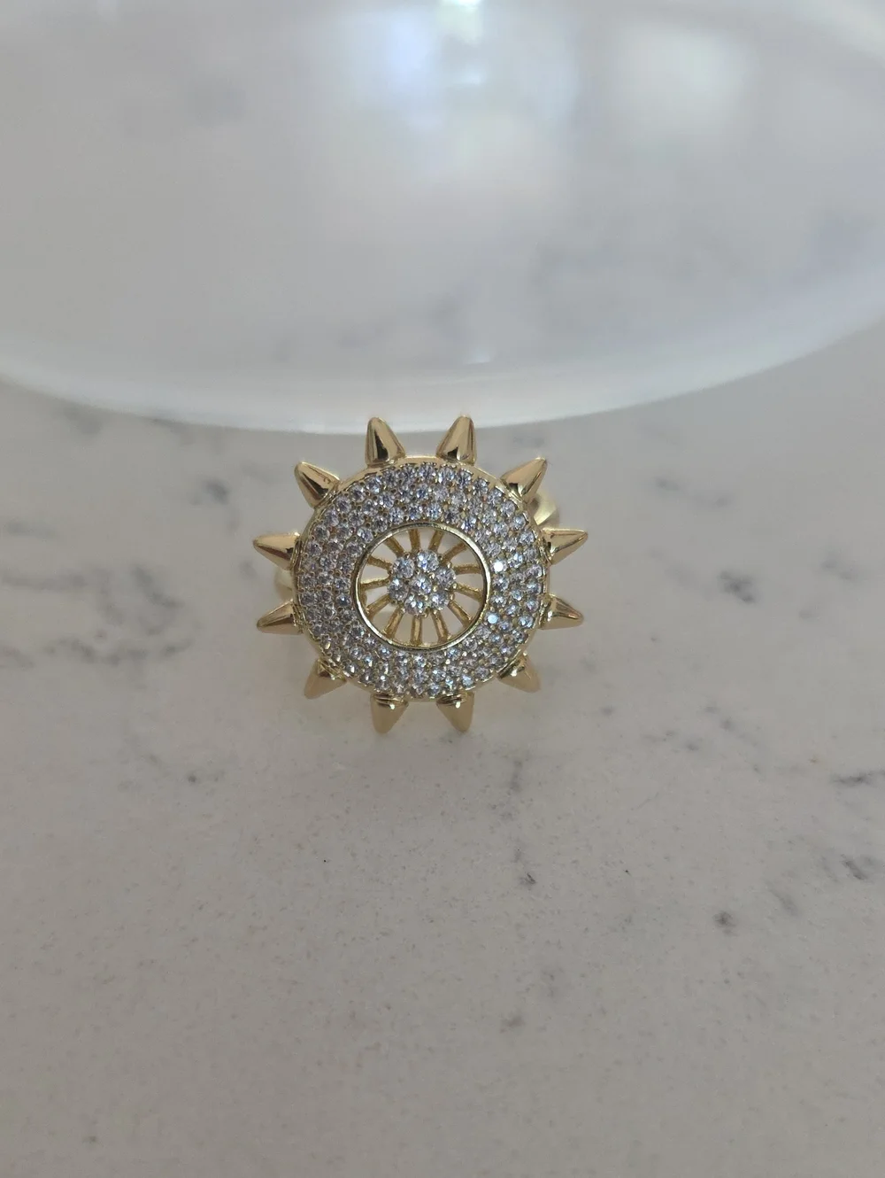 14k Gold Plated Pave Sunburst Statement Ring - Gold